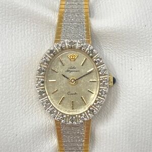Vtg Jules Jurgensen Diamond Womens Watch 14mm Silver Gold Tone Oval New Battery